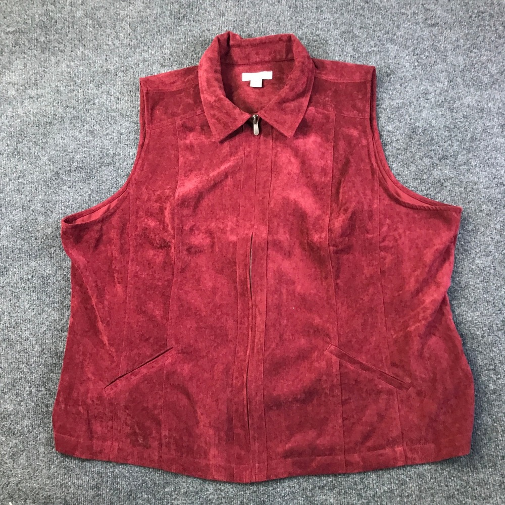 Christopher & Banks Vest Womens 2X Burgundy Red Excellent Faux Suede Zip Front